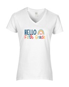 Epic Ladies Hello Fifth Grade Back to School V-Neck Graphic T-Shirts