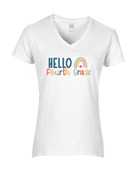 Epic Ladies Hello Fourth Grade Back to School V-Neck Graphic T-Shirts