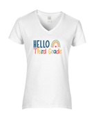Epic Ladies Hello Third Grade Back to School V-Neck Graphic T-Shirts