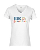 Epic Ladies Hello Second Grade Back to School V-Neck Graphic T-Shirts