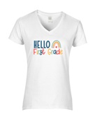 Epic Ladies Hello First Grade Back to School V-Neck Graphic T-Shirts