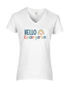 Epic Ladies Hello Kindergarten Back to School V-Neck Graphic T-Shirts