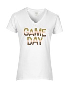Epic Ladies Game Day Football Leopard Glitter Style V-Neck Graphic T-Shirts