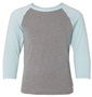 Youth 60/40 Cotton-Poly, 3/4 Sleeve Raglan Baseball / Leasure T-Shirt ICE BLUE/DARK HEATHER GRAY Primary