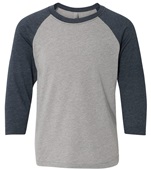  Youth 60/40 Cotton-Poly,  3/4 Sleeve Raglan Baseball / Leasure T-Shirt MIDNIGHT NAVY/DARK HEATHER GRAY Primary