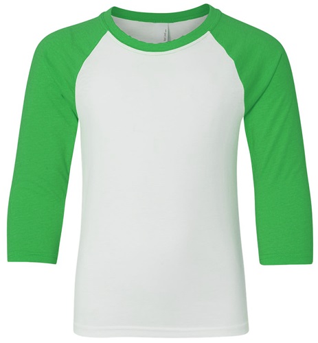  Youth 60/40 Cotton-Poly,  3/4 Sleeve Raglan Baseball / Leasure T-Shirt. Printing is available for this item.