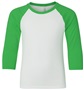  Youth 60/40 Cotton-Poly,  3/4 Sleeve Raglan Baseball / Leasure T-Shirt KELLY GREEN/WHITE Primary