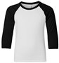  Youth 60/40 Cotton-Poly,  3/4 Sleeve Raglan Baseball / Leasure T-Shirt BLACK/WHITE Primary