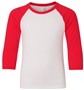  Youth 60/40 Cotton-Poly,  3/4 Sleeve Raglan Baseball / Leasure T-Shirt RED/WHITE Primary