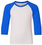  Youth 60/40 Cotton-Poly,  3/4 Sleeve Raglan Baseball / Leasure T-Shirt ROYAL/WHITE Primary