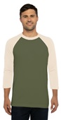 Mens/Womens Unisex CVC, 2-Color, 3/4-Sleeve Raglan T-Shirt CREAM/MILITARY GREEN Primary