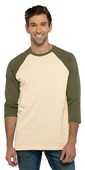 Mens/Womens Unisex CVC, 2-Color, 3/4-Sleeve Raglan T-Shirt MILITARY GREEN/CREAM Primary