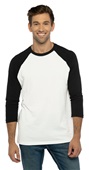 Mens/Womens Unisex CVC, 2-Color, 3/4-Sleeve Raglan T-Shirt BLACK/WHITE Primary