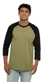 Mens/Womens Unisex CVC, 2-Color, 3/4-Sleeve Raglan T-Shirt BLACK/OLIVE Primary
