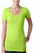  Women's 100%-Cotton Scoop Neck Short Sleeve T-Shirt NEON GREEN Primary