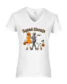 Epic Ladies Squad Ghouls Pumpkin Skeleton Ghost Girl V-Neck Graphic T-Shirts