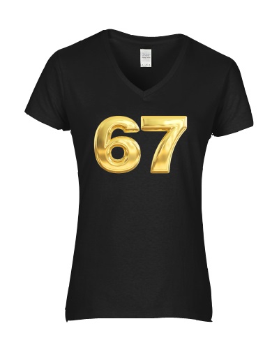 Epic Ladies 67 Six Seven Gold Bar Bling V-Neck Graphic T-Shirts