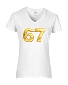 Epic Ladies 67 Six Seven Gold Bar Bling V-Neck Graphic T-Shirts