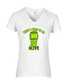 Epic Ladies What Time Be Alive Frankenstein Monster V-Neck Graphic T-Shirts