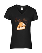 Epic Ladies Cutie Pie Pumpkin Thanksgiving V-Neck Graphic T-Shirts