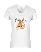 Epic Ladies Cutie Pie Pumpkin Thanksgiving V-Neck Graphic T-Shirts