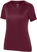 Womens Girls Attain Wicking Raglan Sleeve V-Neck Tee H. MAROON Primary