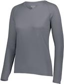 Ladies Longer Length Bigger Chest Wicking Long Sleeve Athletes Tee GRAPHITE Primary