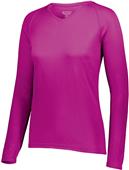 Ladies Longer Length Bigger Chest Wicking Long Sleeve Athletes Tee POWER PINK Primary