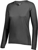 Ladies Longer Length Bigger Chest Wicking Long Sleeve Athletes Tee BLACK Primary