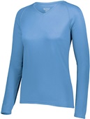 Ladies Longer Length Bigger Chest Wicking Long Sleeve Athletes Tee COLUMBIA BLUE Primary