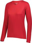 Ladies Longer Length Bigger Chest Wicking Long Sleeve Athletes Tee SCARLET Primary