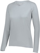 Ladies Longer Length Bigger Chest Wicking Long Sleeve Athletes Tee SILVER Primary
