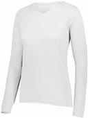 Ladies Longer Length Bigger Chest Wicking Long Sleeve Athletes Tee WHITE Primary
