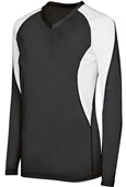 Ladies Girls Long Sleeve Court Volleyball V-Neck Jersey BLACK/ WHITE Primary