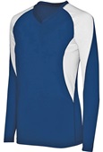Ladies Girls Long Sleeve Court Volleyball V-Neck Jersey NAVY/ WHITE Primary