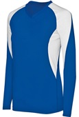 Ladies Girls Long Sleeve Court Volleyball V-Neck Jersey ROYAL/ WHITE Primary