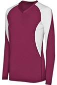 Ladies Girls Long Sleeve Court Volleyball V-Neck Jersey MAROON/ WHITE Primary