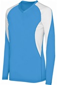 Ladies Girls Long Sleeve Court Volleyball V-Neck Jersey COLUMBIA BLUE/ WHITE Primary