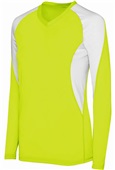Ladies Girls Long Sleeve Court Volleyball V-Neck Jersey LIME/ WHITE Primary