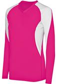Ladies Girls Long Sleeve Court Volleyball V-Neck Jersey RASPBERRY/ WHITE Primary