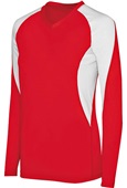Ladies Girls Long Sleeve Court Volleyball V-Neck Jersey SCARLET/ WHITE Primary