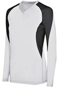 Ladies Girls Long Sleeve Court Volleyball V-Neck Jersey WHITE/BLACK Primary