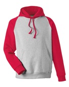 Team 365 Unisex Zone Hydrosport Heavyweight Colorblock Hooded Sweatshirt TT96CB ATHLETIC HEATHER/ SPORT RED Primary