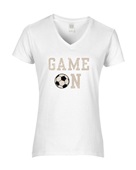 Epic Ladies Game On Soccer Tan College School Pro V-Neck Graphic T-Shirts