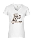 Epic Ladies Go Team Soccer Tan College Pro Fan V-Neck Graphic T-Shirts