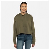 Womens 60/40, 280g, Laguna Sueded Raw Edge Crop Hoodie MILITARY GREEN Primary
