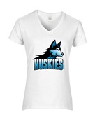 Epic Ladies Huskies Blue Mascot League Sports Team V-Neck Graphic T-Shirts