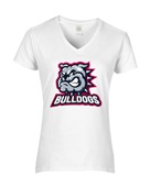 Epic Ladies Bulldogs Red 2 Mascot League Sports Team V-Neck Graphic T-Shirts