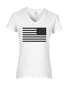 Epic Ladies USA Flag Flipped Black & White Mascot V-Neck Graphic T-Shirts