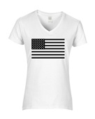 Epic Ladies USA Flag Black & White Mascot League V-Neck Graphic T-Shirts